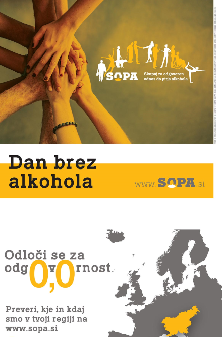 plakat z napisom: "dan brez alkohola" in sliko rok na kupu